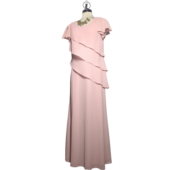 TRADITION  Pink Embellished Trimmed Ruffles  Formal Maxi Dress Size 12 - Picture 3 of 15